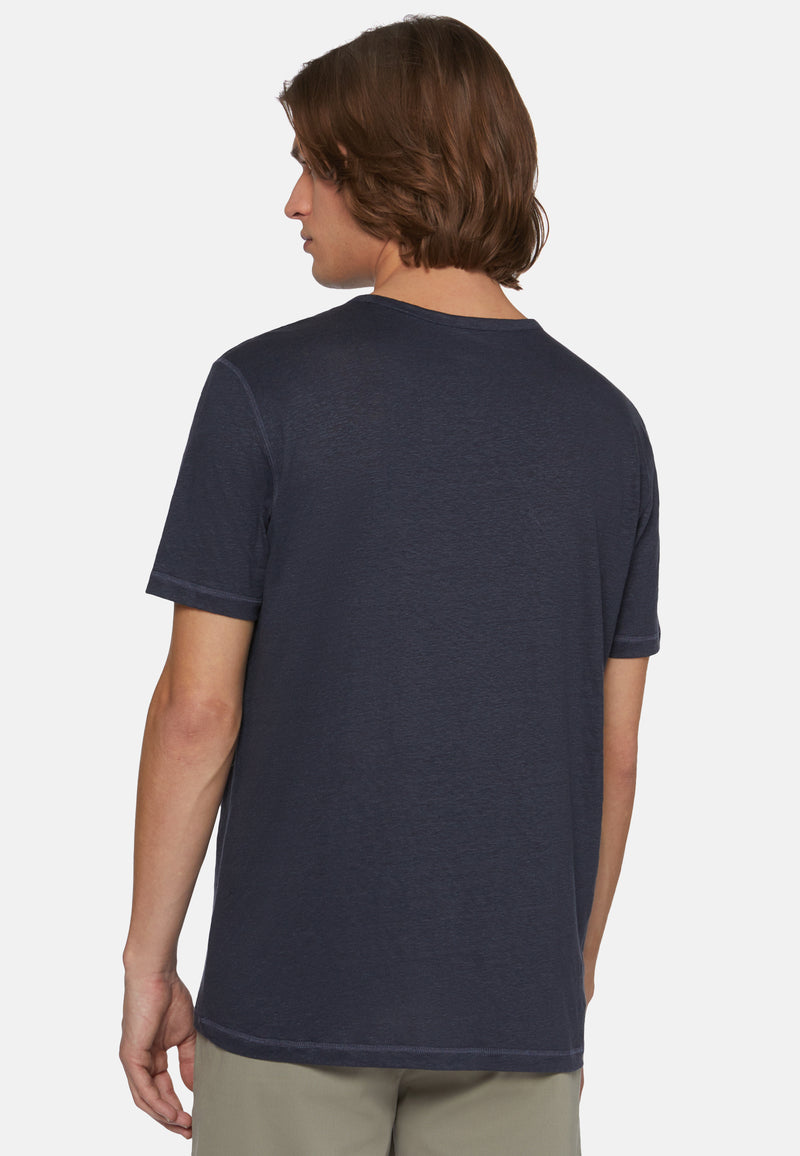 Navy Stretch Linen Jersey T-Shirt