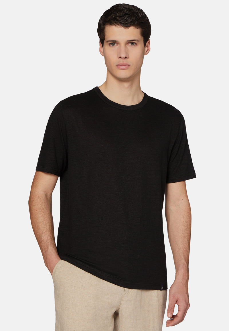 Black Stretch Linen Jersey T-Shirt