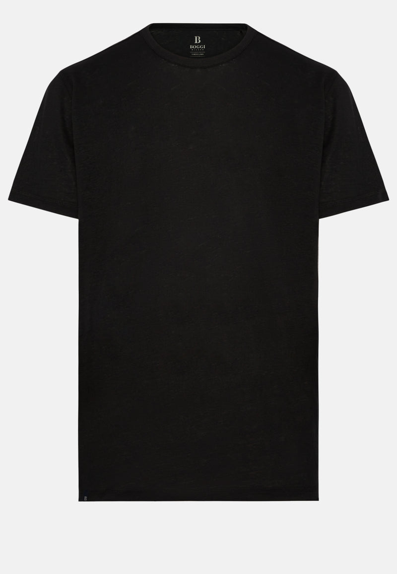 Black Stretch Linen Jersey T-Shirt