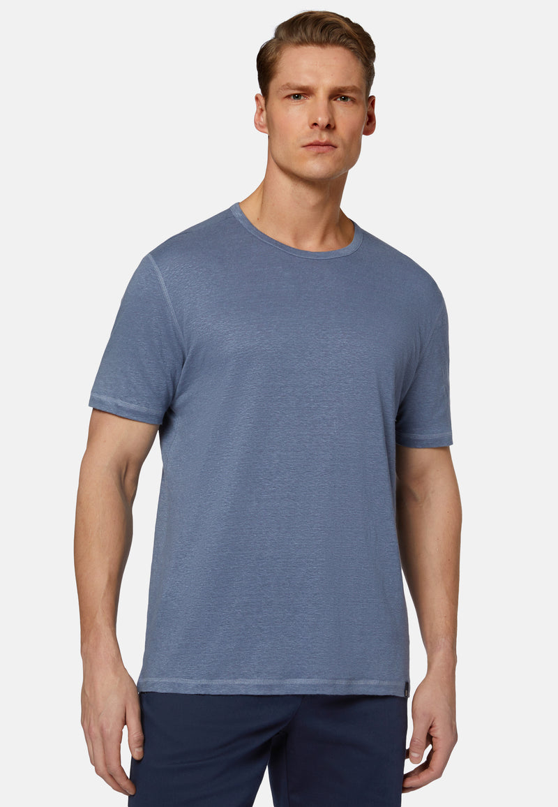 Blue Stretch Linen Jersey T-Shirt