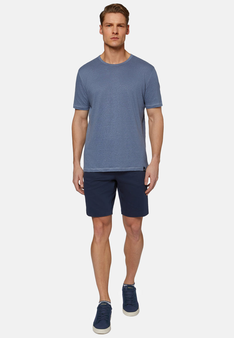 Blue Stretch Linen Jersey T-Shirt