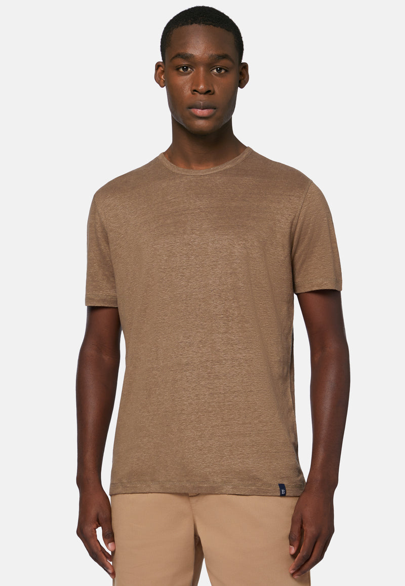 Brown Stretch Linen Jersey T-Shirt