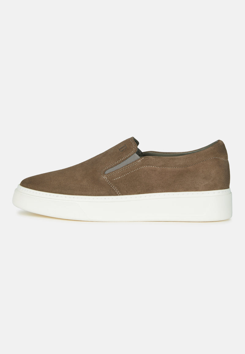 Slip-Ons in Taupe Suede Leather