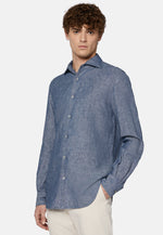 Blue Cotton And Linen Denim Shirt