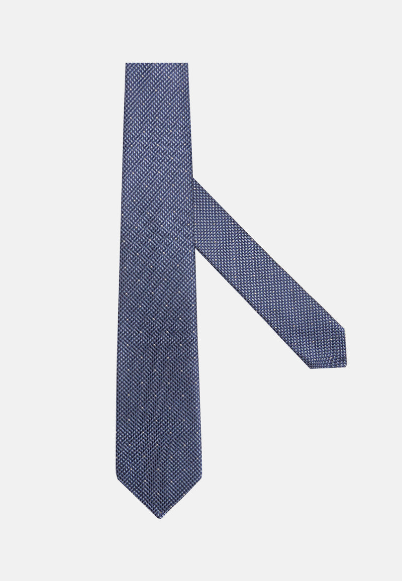 Navy Houndstooth Pattern Silk Blend Tie
