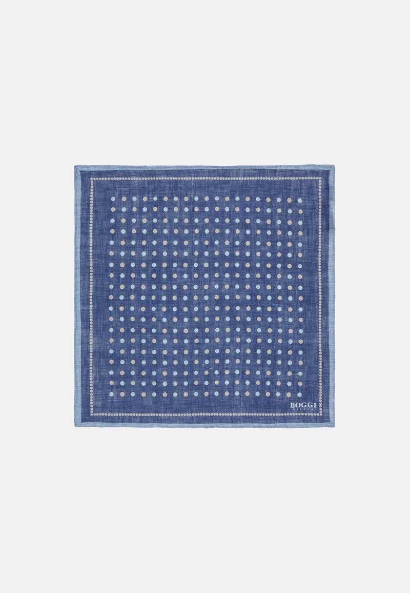 Blue Polka Dot Linen Pocket Square