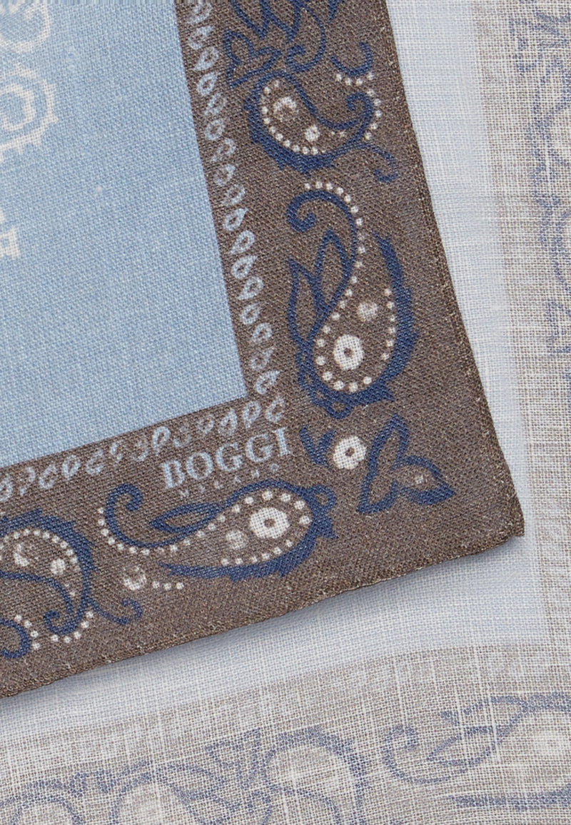 Blue Macro Patterned Linen Pocket Square