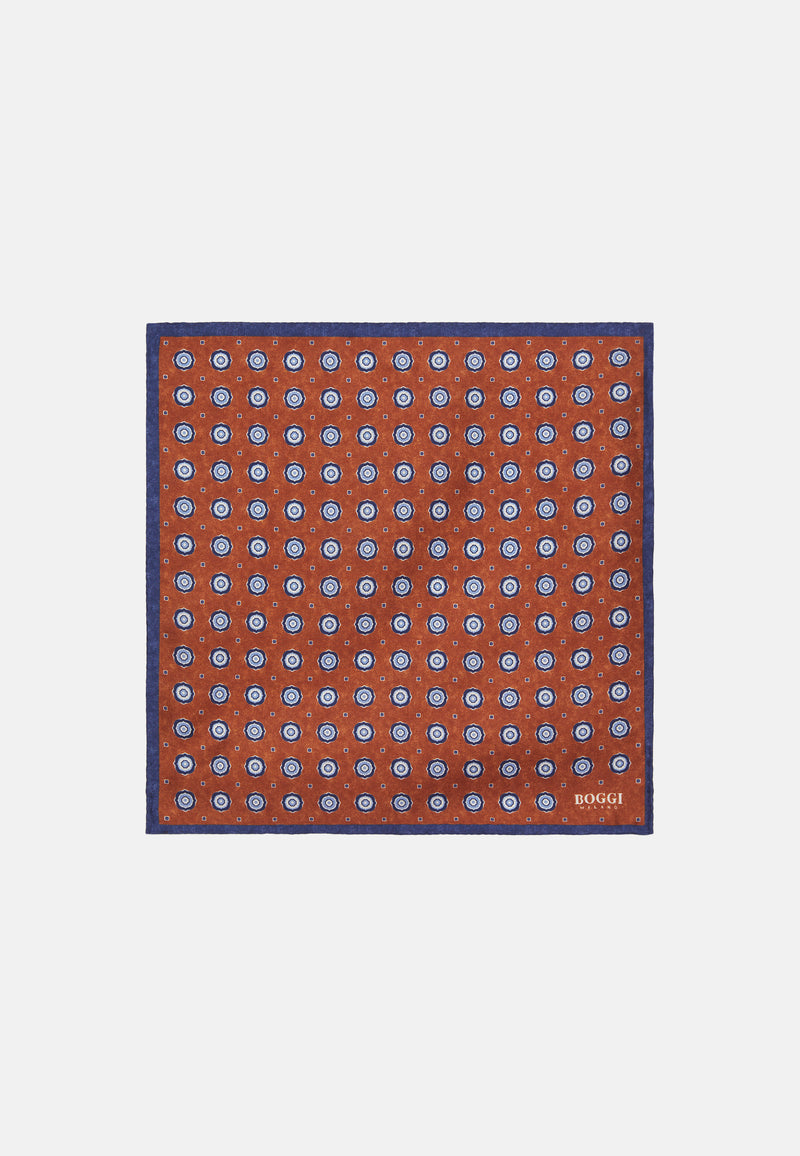 Orange Medallions Pattern Silk Pocket Square