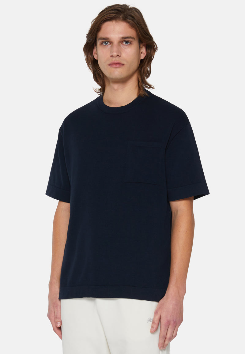 Navy Pima Cotton Knitted T-Shirt