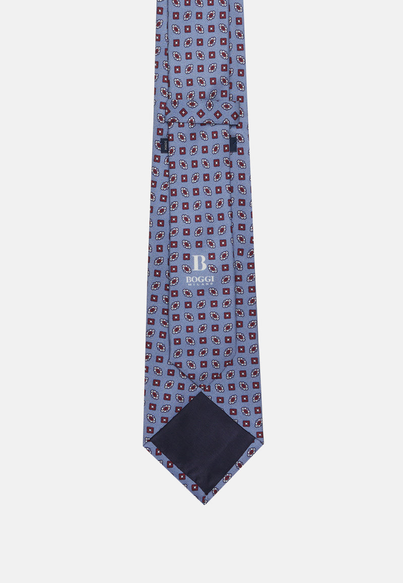 Blue Geometric Patterned Silk Tie