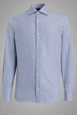 Slim Fit Blue Striped Shirt With Windsor Collar