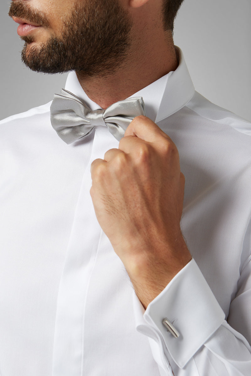 Silver Pure Silk Pre-Tied Bow Tie