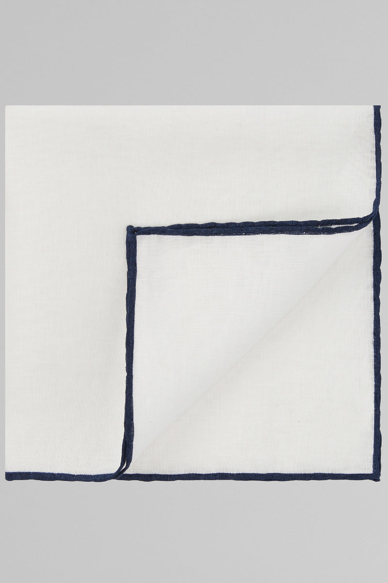 White Contrasting Piping Linen Pocket Square