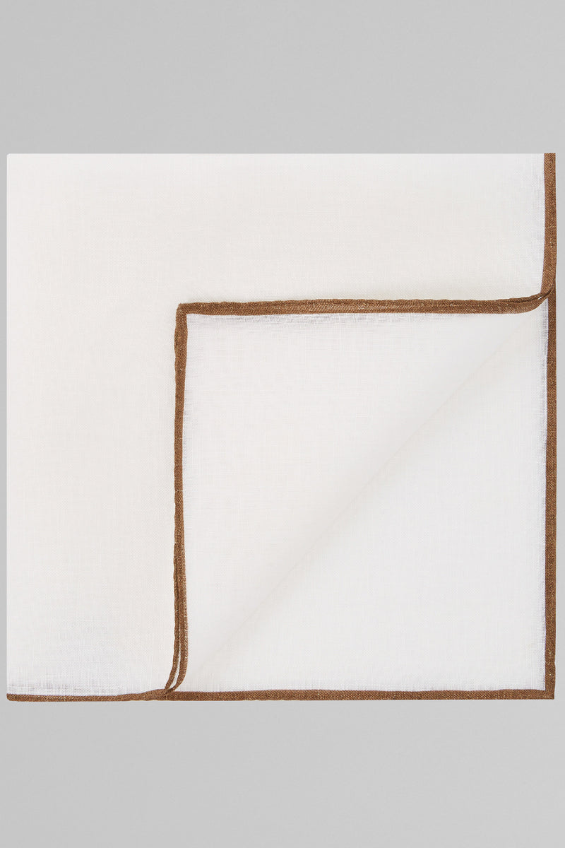 White Contrasting Piping Linen Pocket Square