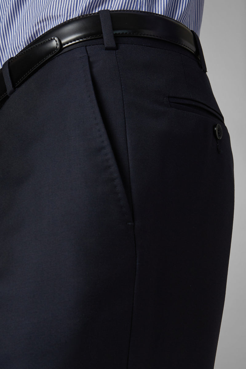 Regular Fit Navy Wool Suit Trousers