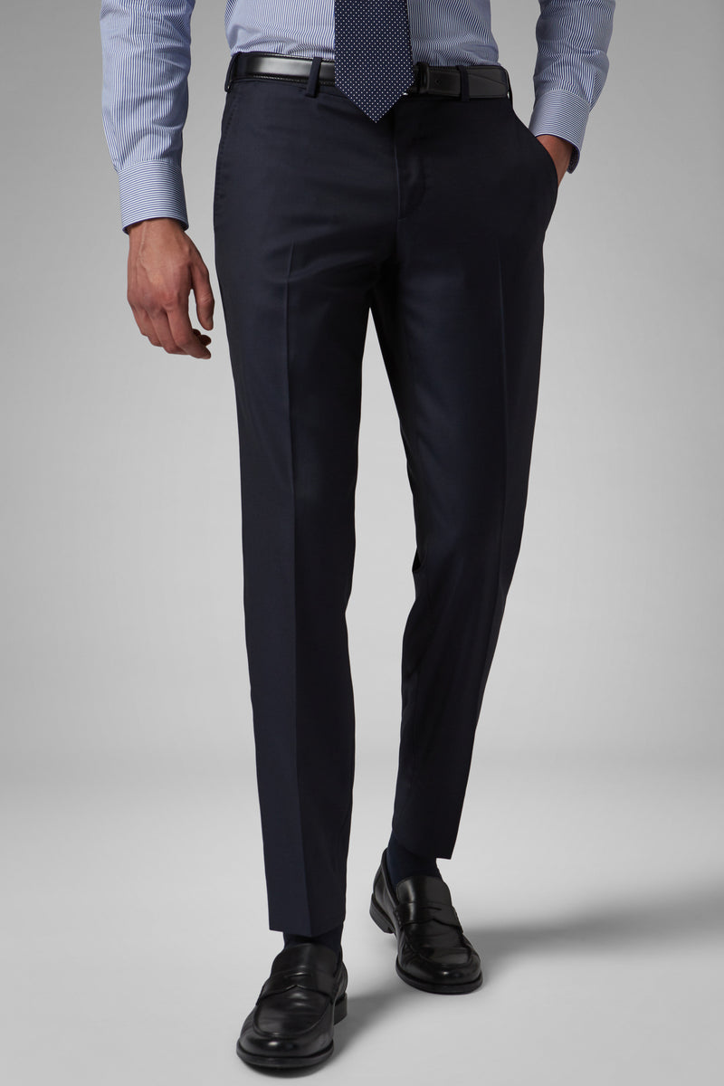 Regular Fit Navy Wool Suit Trousers