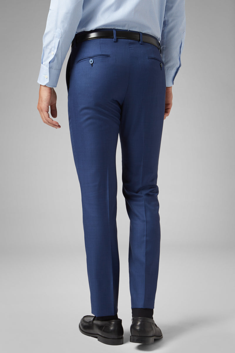 Regular Fit Blue Wool Suit Trousers