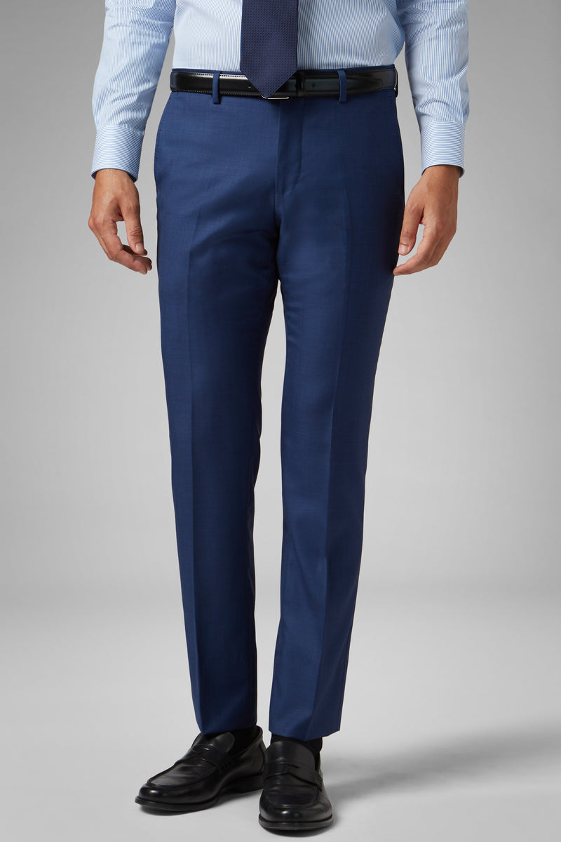 Regular Fit Blue Wool Suit Trousers