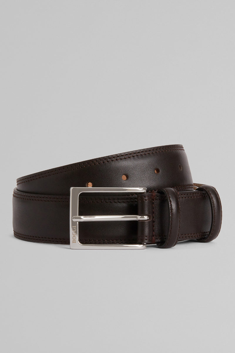 Grain Leather Belt With Double Topstitching