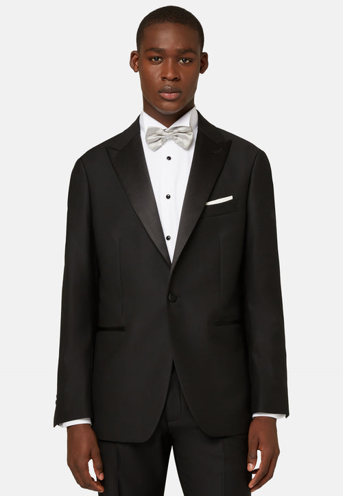 Black Wool Tuxedo Jacket with Peak Lapels