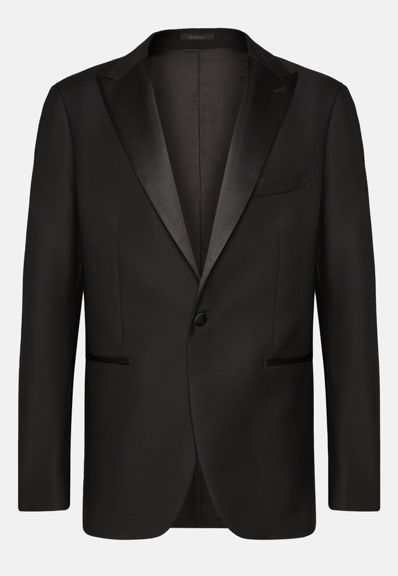 Black Wool Tuxedo Jacket with Peak Lapels