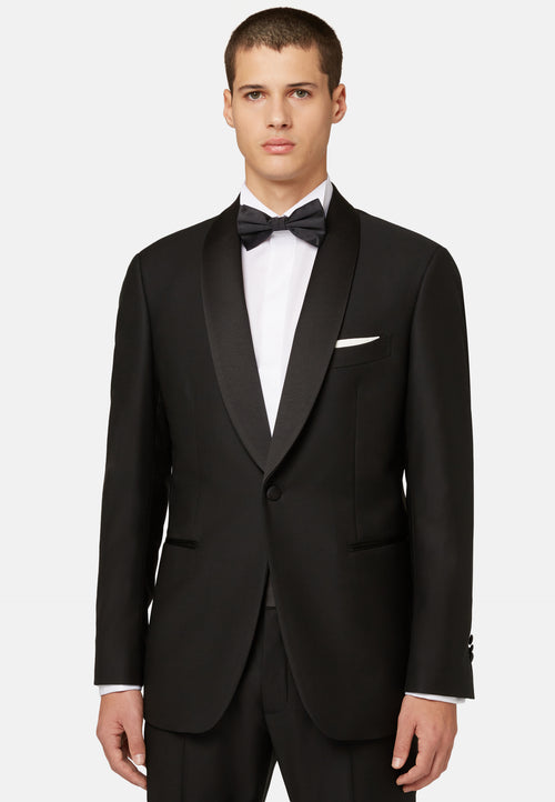 Black Wool Tuxedo Jacket with Shawl Collar