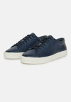 Navy Leather Trainers With Logo