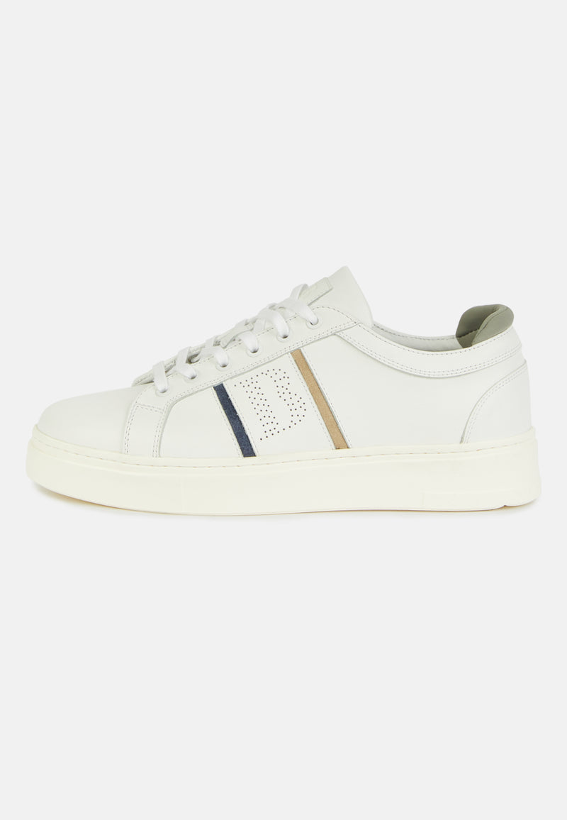 White Leather Trainers With Logo