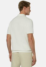 White Cotton Crepe Knit Polo Shirt