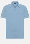Sky Blue Cotton Crepe Knit Polo Shirt