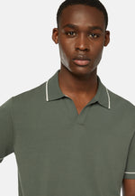 Green Cotton Crepe Knit Polo Shirt