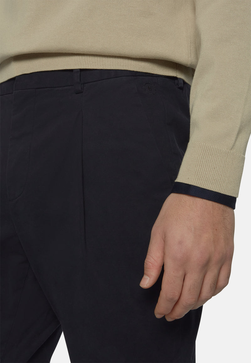 Stretch Cotton Trousers with Front Pleats