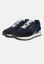 Navy Trainers in Leather and Technical Fabric