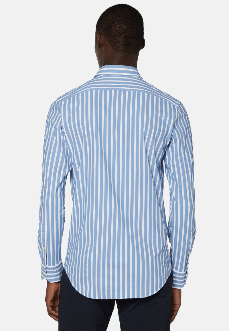 Slim Fit Sky Blue Stripe Stretch Nylon Shirt