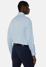 Regular Fit Sky Blue Striped Cotton and Tencel Shirt
