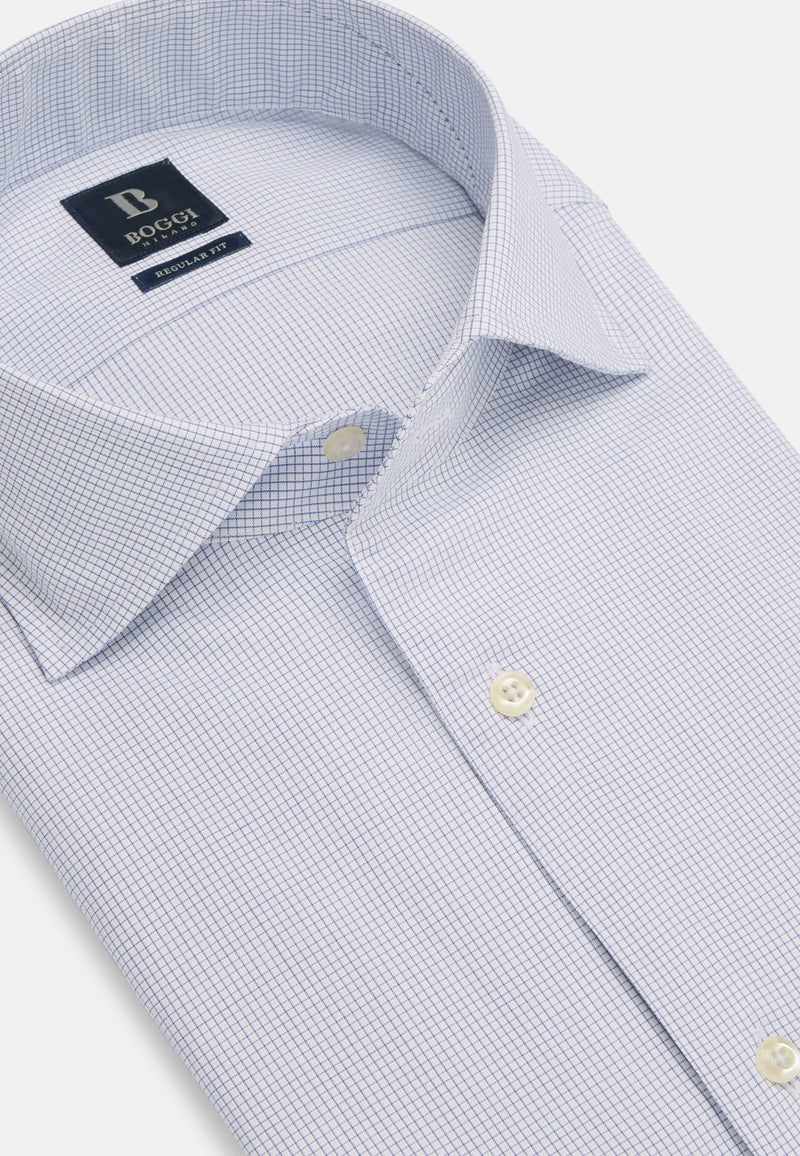 Regular Fit Blue Checked Cotton and Tencel Shirt