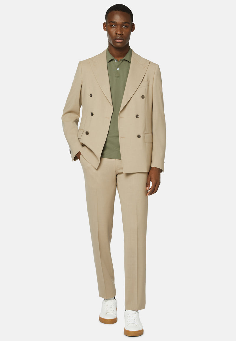 Beige Double-Breasted B Travel Suit