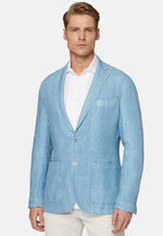 Sky Blue Herringbone Linen Jacket