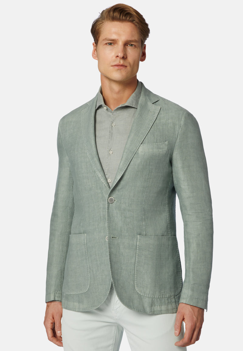 Green Herringbone Linen Jacket
