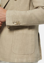 Beige Herringbone Linen Double-Breasted Jacket