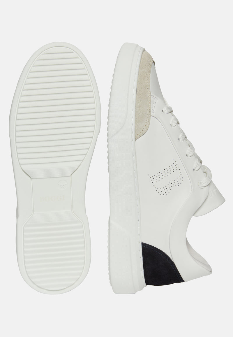 White Leather Trainers With Logo