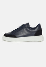 Navy Leather Trainers With Logo