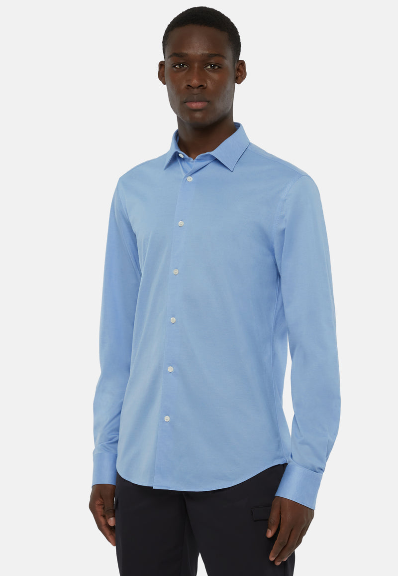 Slim Fit Blue Shirt in Cotton and COOLMAX®