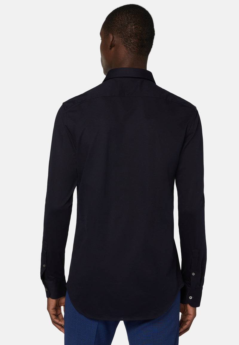 Slim Fit Navy Shirt in Cotton and COOLMAX®