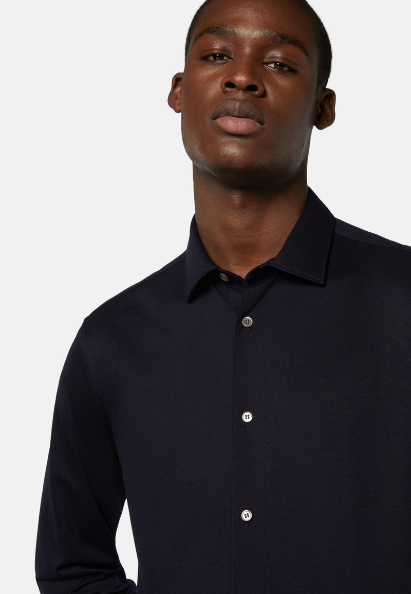 Slim Fit Navy Shirt in Cotton and COOLMAX®