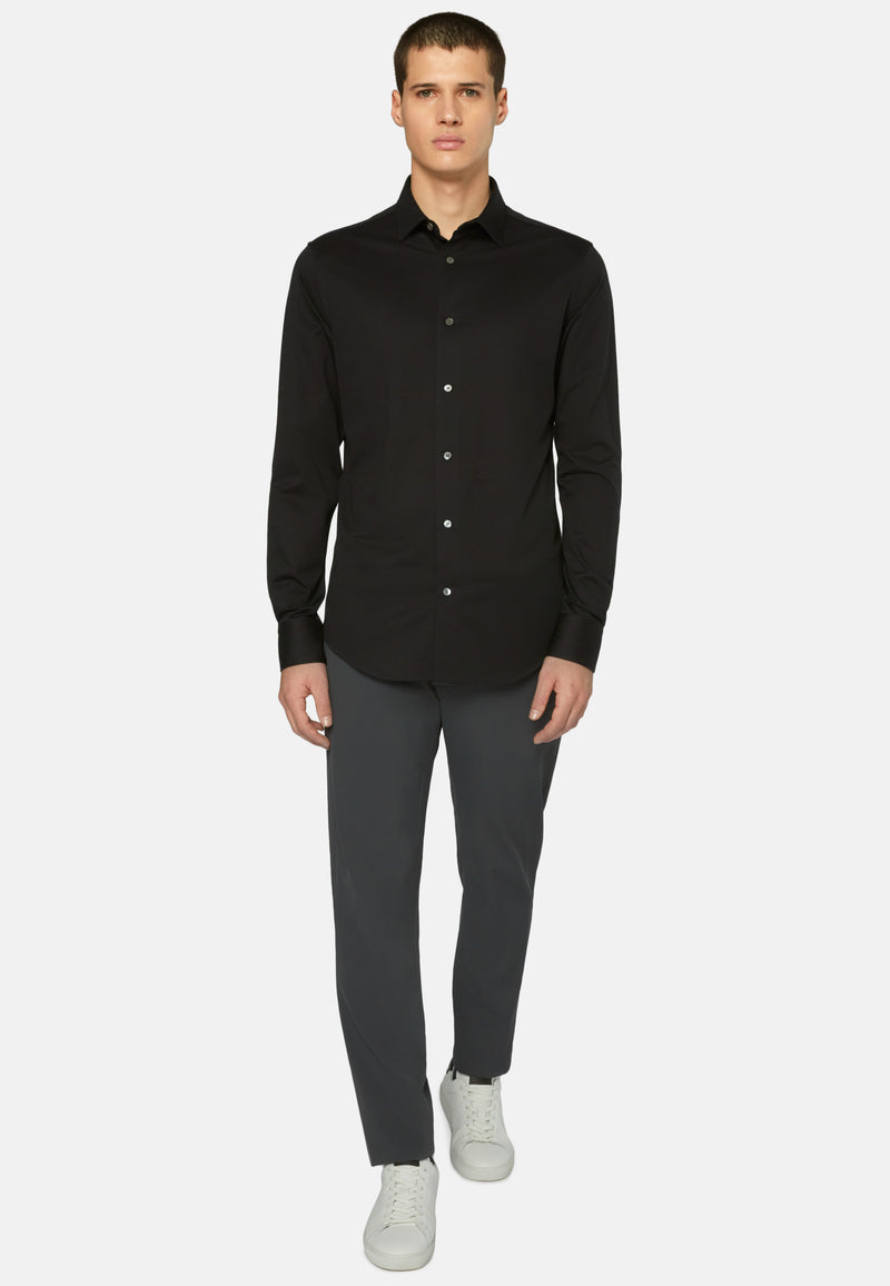 Slim Fit Black Shirt in Cotton and COOLMAX®