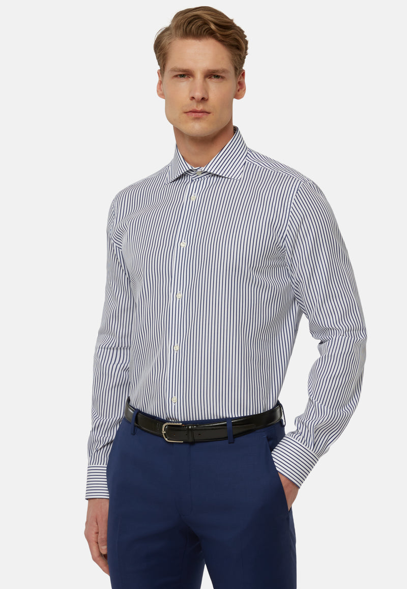 Regular Fit Blue Striped Cotton Shirt